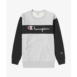 Champion Reverse  Weave Colorblock  Crew Sweater Gray Marl Black - M - Oversized